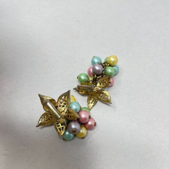 Vintage Pastel Grape Set Clip On‎ Earrings Convertible Brooch Necklace Pendant - Picture 5 of 12
